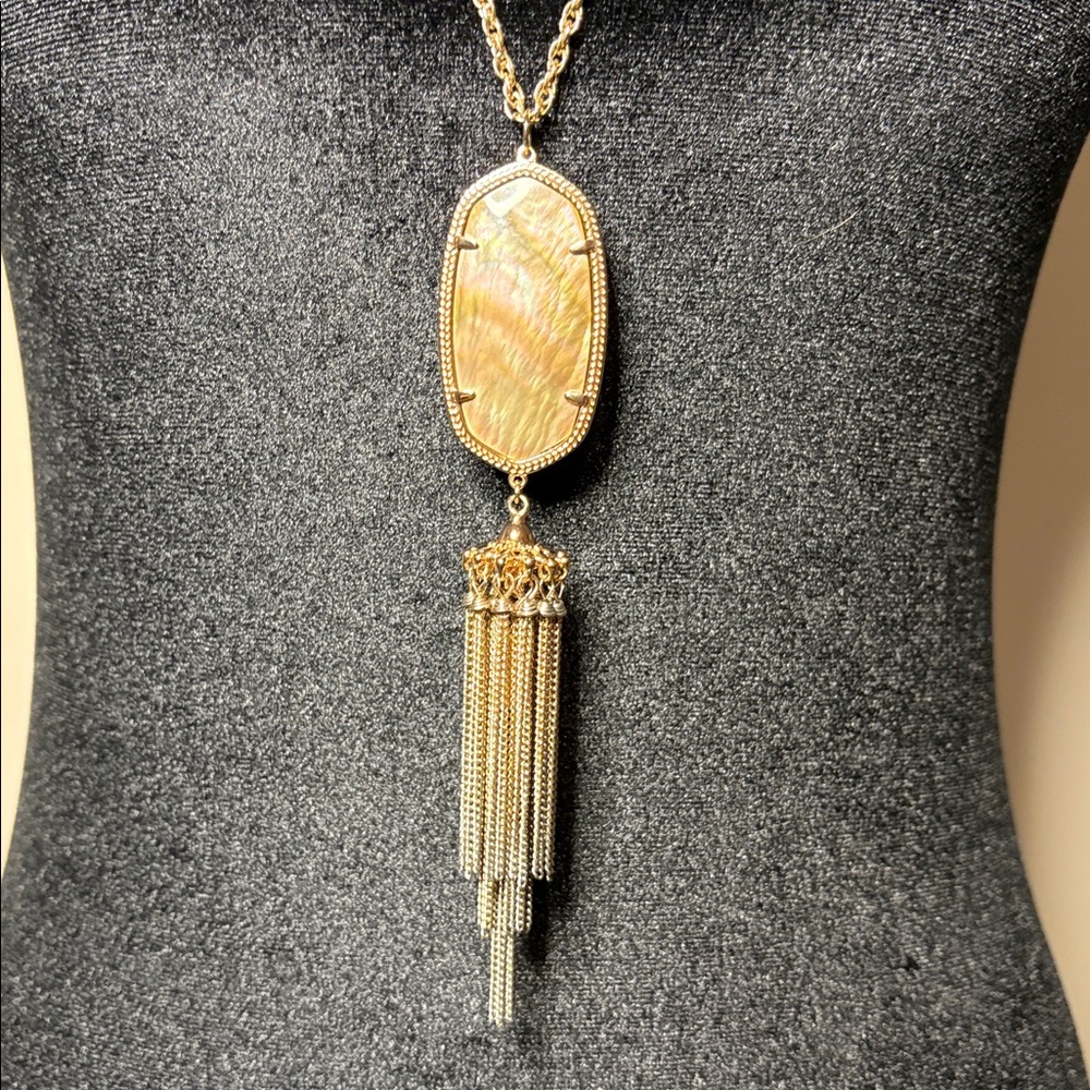 Kendra Scott Rayne Tassel Necklace Rose Gold with Brown Mother of Pearl - Picture 3 of 4
